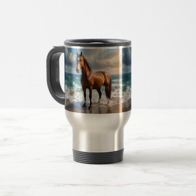Caneca Térmica **"Passeio Majestoso: Cavalo Marrom Orgulhoso na P (Frente Esquerda)