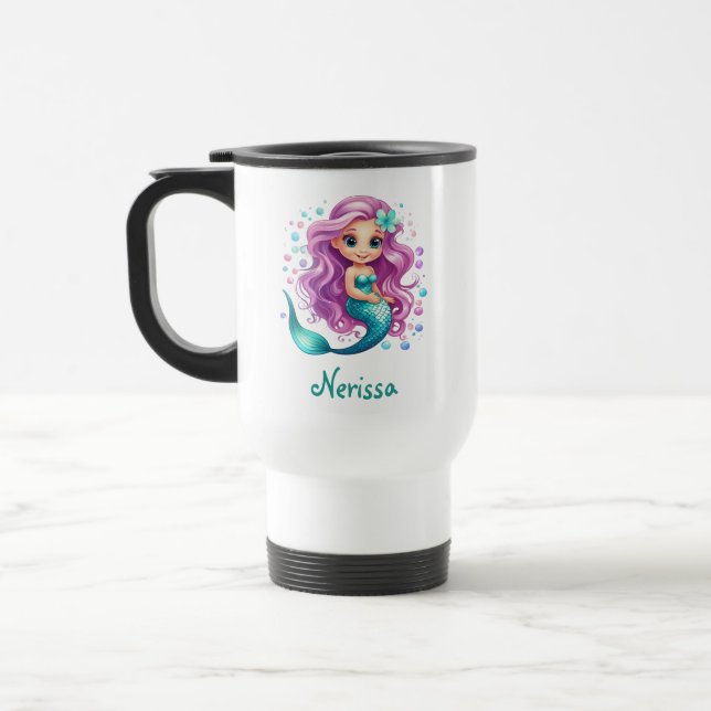 Caneca Térmica Pastel Purple Sereia Theme Birthday Favor (Esquerda)