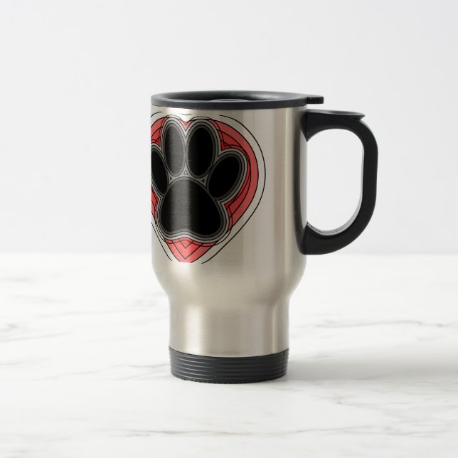 Caneca Térmica Pata De Cães No Coração Vermelho Com Descrições (Direita)