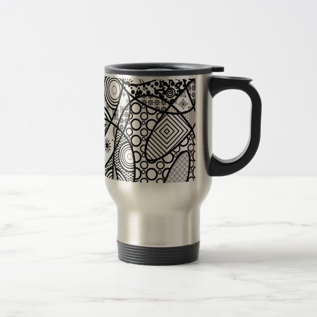 Caneca Térmica Patchwork de padrão preto e branco 01 (Direita)