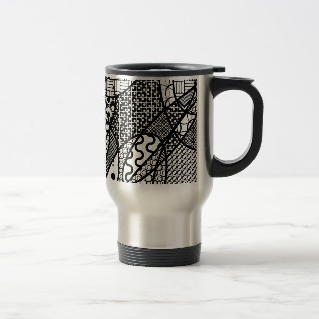 Caneca Térmica Patchwork Preto e Branco Padrão 05 (Direita)