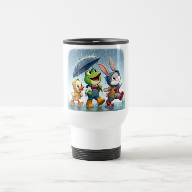 Caneca Térmica Pato bonito, sapo, coelho na chuva (Centro)