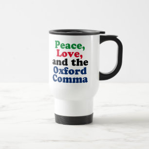Caneca Térmica Peace Love Oxford Comma Engraçado Gramática Ingles
