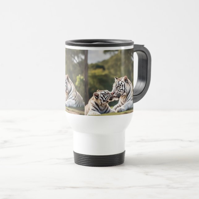 Caneca Térmica Peaceful Pair – White Tigers (Frente Esquerda)