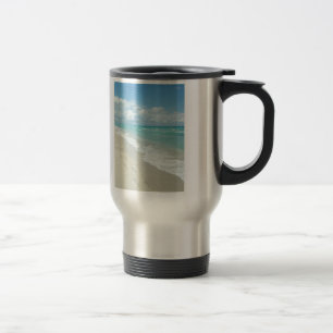 Caneca Térmica Pegadas em White Sandy Beach, Scenic Aqua Blue