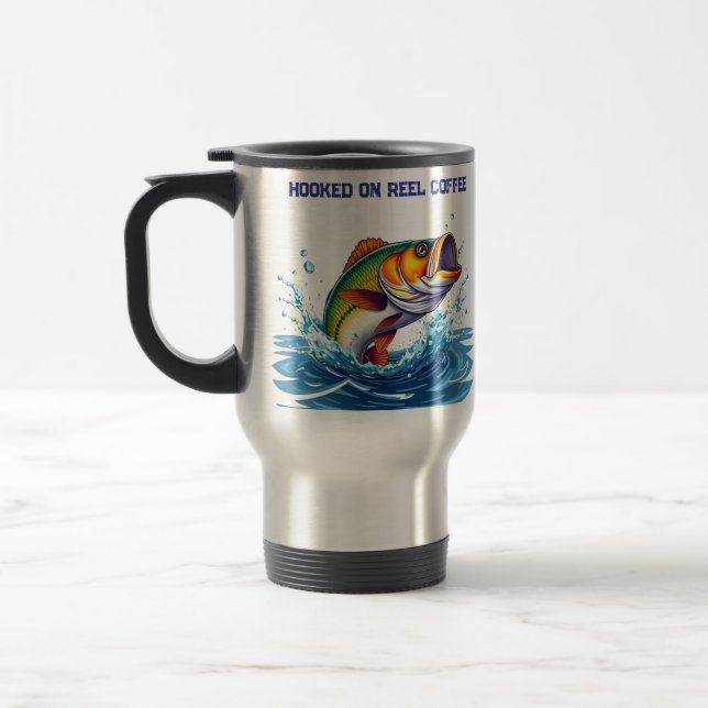 Caneca Térmica Peixe Engraçado viciado em café da bobina (Esquerda)