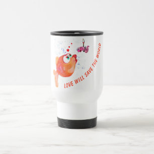 Caneca Térmica Peixes Engraçados e Vermes Adoram Desenho Românt