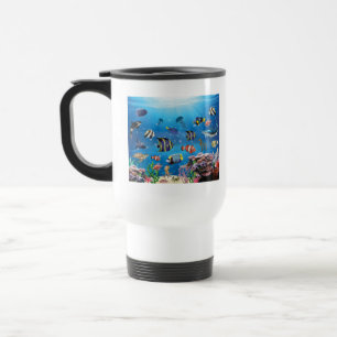 Caneca Térmica Peixes Tropicais nadando no fundo do mar