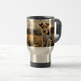 Caneca Térmica Pêlos De Fio, Fox Terrier, No Outono Do País