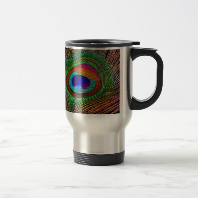 Caneca Térmica Penas de Peacock de Cobre Vibrantes (Direita)