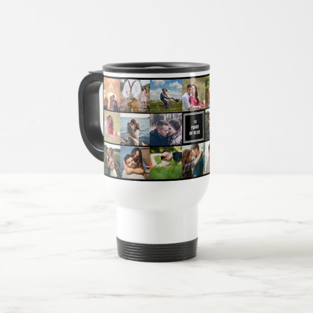 Caneca Térmica Personalização da Colagem de Fotos do Aniversário  (Frente Esquerda)