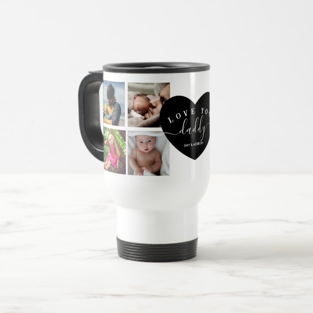 Caneca Térmica Personalização da Colagem de Fotos do Pai Elegante (Frente Esquerda)