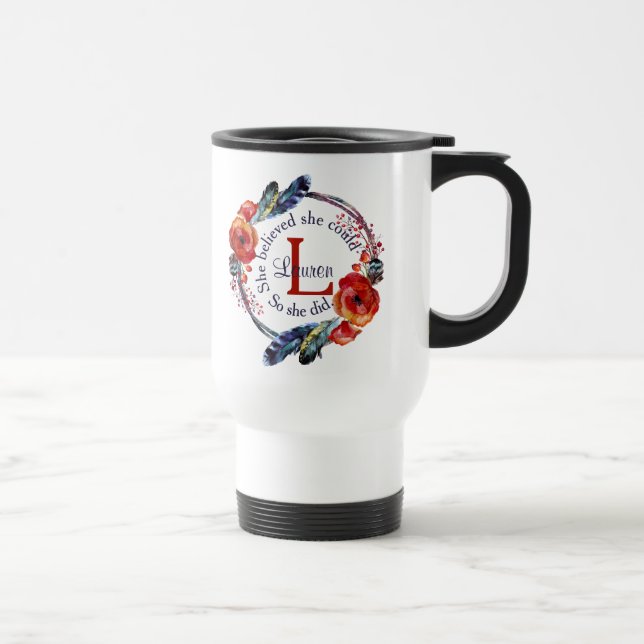 Caneca Térmica Personalizar Ela Acreditava Que Podia Monograma Fl (Direita)