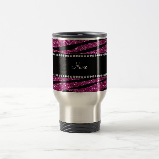 Caneca Térmica Personalizar listras de zebra cor-de-rosa (Centro)
