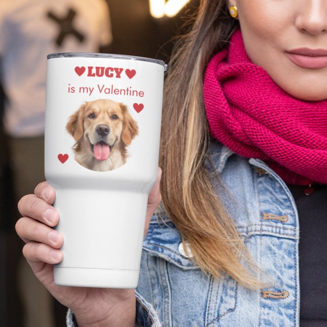 Caneca Térmica Personalized Dog Photo Valentine’s Day Travel Mug (Criador carregado)