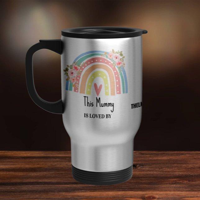 Caneca Térmica Personalized Mum's Rainbow & Floral Travel Mug (Criador carregado)