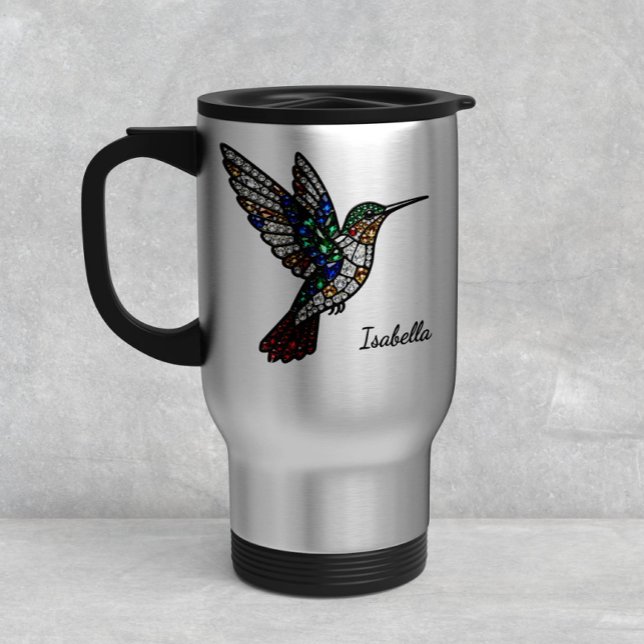 Caneca Térmica Personalized Stained Glass Hummingbird Travel Mug (Criador carregado)