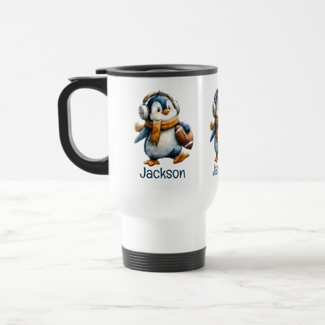 Caneca Térmica Personalized Winter Penguin Football Kid (Esquerda)