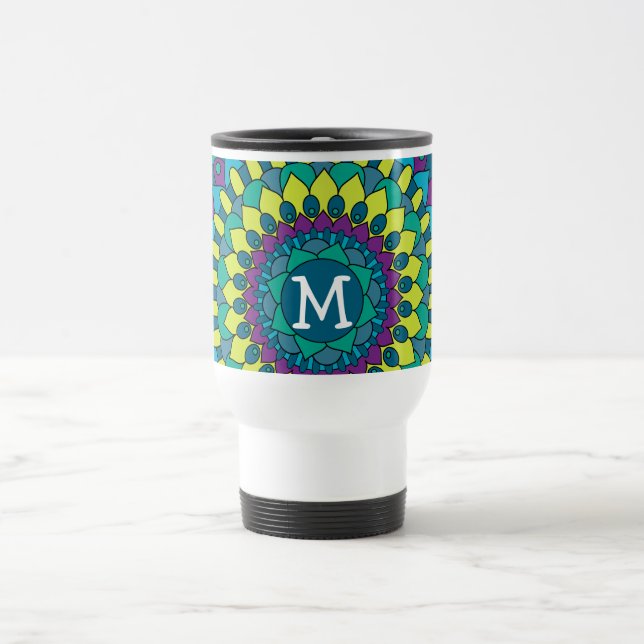 Caneca Térmica Pétalas de Flor Boêmian Funky com Monograma (Centro)