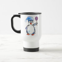 Pinguim branco bonito com um pirulito