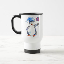 Caneca Térmica Pinguim branco bonito com um pirulito