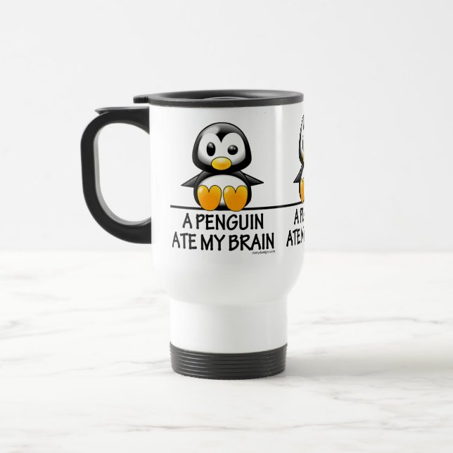 Caneca Térmica Pinguim Engraçado Comeu Meu Cérebro Gráfico (Esquerda)