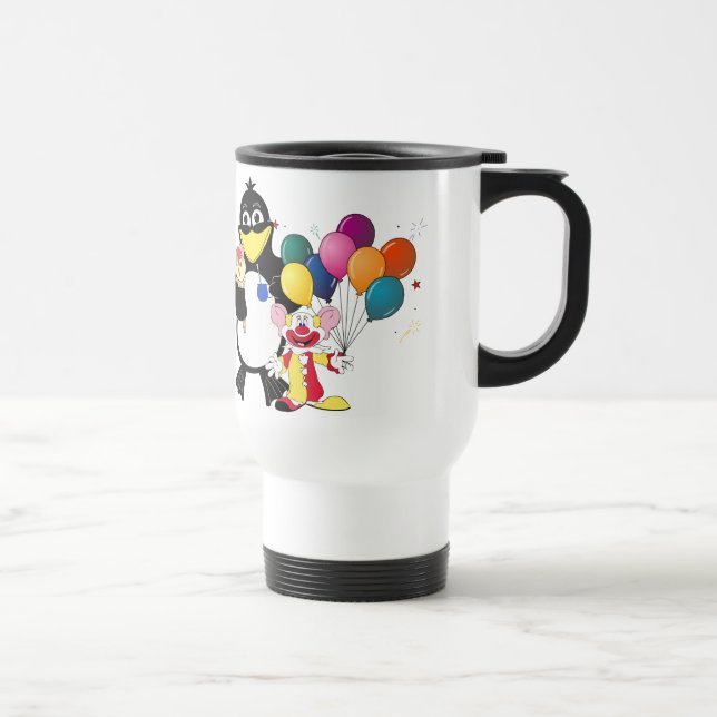 Caneca Térmica Pinguim engraçado e desenho de palhaços (Direita)