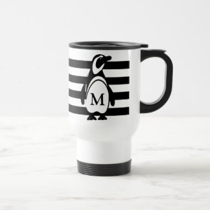 Caneca Térmica Pinguim preto e branco e monograma de tiras