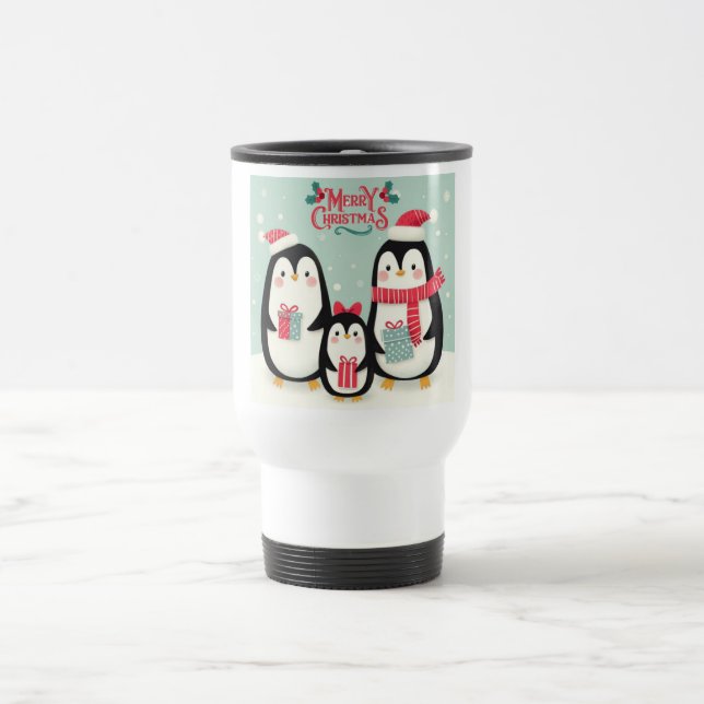 Caneca Térmica Pinguins de neve de Natal feliz (Centro)