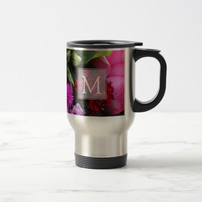 Caneca Térmica Pink and Violet Flowers Monogram (Direita)