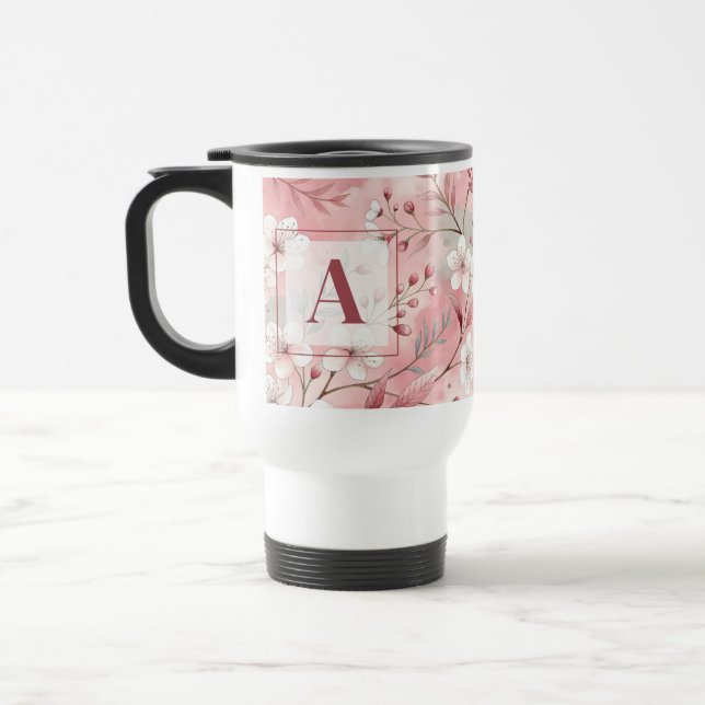 Caneca Térmica Pink cherry blossom monogram (Esquerda)
