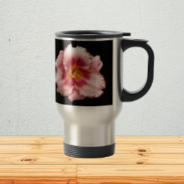 Caneca Térmica Pink Daylily Bloom no Floral Negro