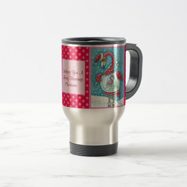 CANECA TÉRMICA PINK FLAMINGO, MISTURA DE VIAGEM DE NATAL BRANCO (Frente Esquerda)