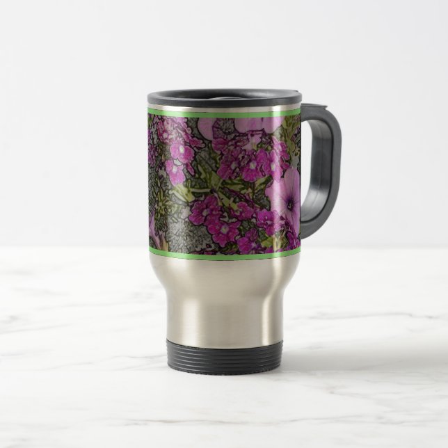 CANECA TÉRMICA PINTOS E PETUNIAS PURPAS (Frente Esquerda)