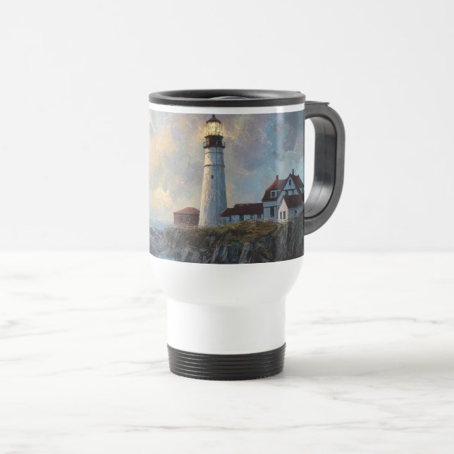 Caneca Térmica Pintura a Óleo Texturizada de Farol (Frente Esquerda)