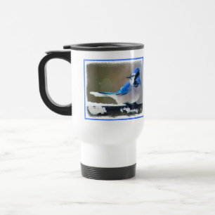 Caneca Térmica Pintura Blue Jay - Arte Original para Pássaros