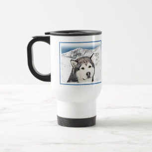 Caneca Térmica Pintura de Malamute no Alasca - Arte de Cachorro O
