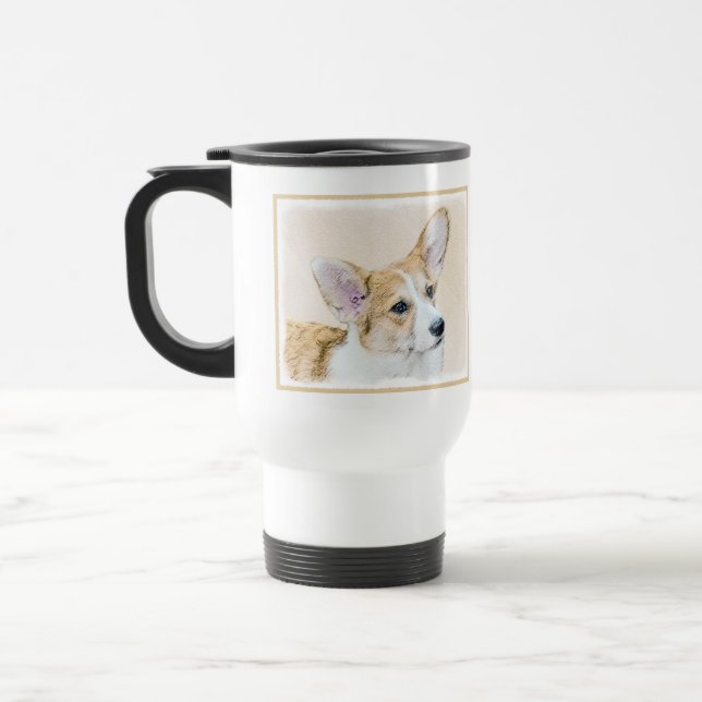 Caneca Térmica Pintura de Pembroke Welsh Corgi - Arte Original pa (Esquerda)