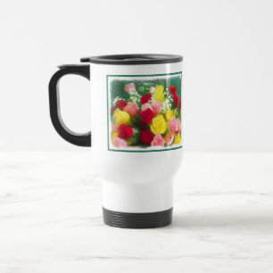 Caneca Térmica Pintura de Rose Bouquet - Arte Flor Original Custa