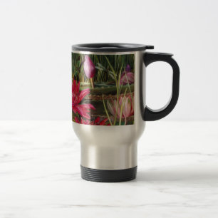 Caneca Térmica Pintura Vintage Flores de Cor-de-Rosa