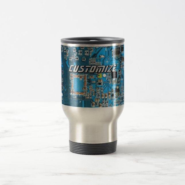 Caneca Térmica Placa de Circuito PCB Azul Personalizada para Prof (Centro)