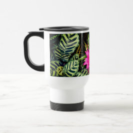 Caneca Térmica Plantas tropicais, rosa e verde