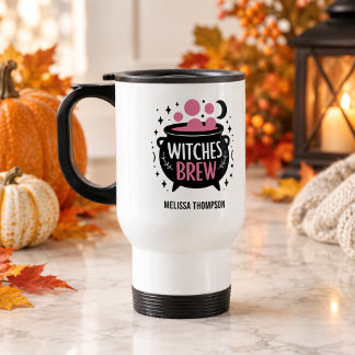 Caneca Térmica Poção de Bruxas Cute Preto e Rosa Nome Halloween