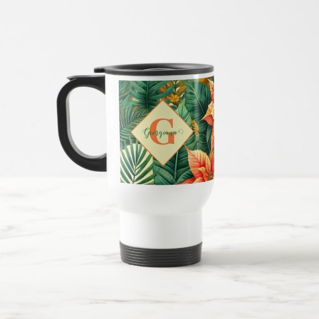 Caneca Térmica Poinsettia de Natal Tropical Personalizada (Esquerda)