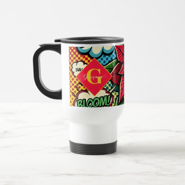 Caneca Térmica Poinsettia de Pop de Arte de Cartões Retro Persona (Esquerda)
