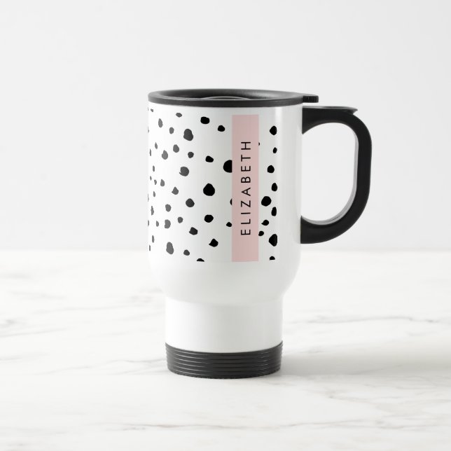 Caneca Térmica Pontos Dalmáticos, Pontos, Preto e Branco, Seu Nom (Direita)