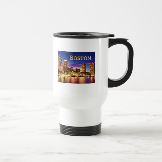 Caneca Térmica Porto de Boston no texto BOSTON da noite (Direita)