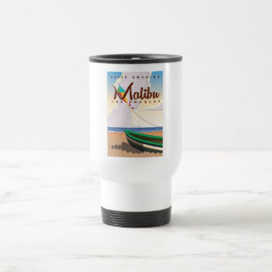 Caneca Térmica Poster das viagens vintage de Malibu Califórnia