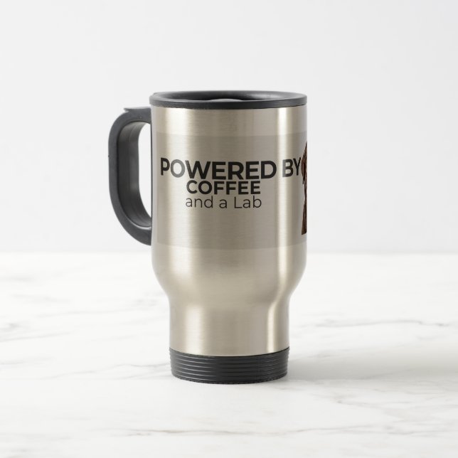 Caneca Térmica Powered by Coffee and a Lab Stainless Travel Mug (Frente Esquerda)