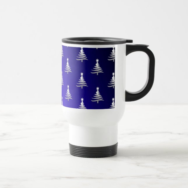 Caneca Térmica Prata das Árvores de Natal em Azul Cobalto (Direita)